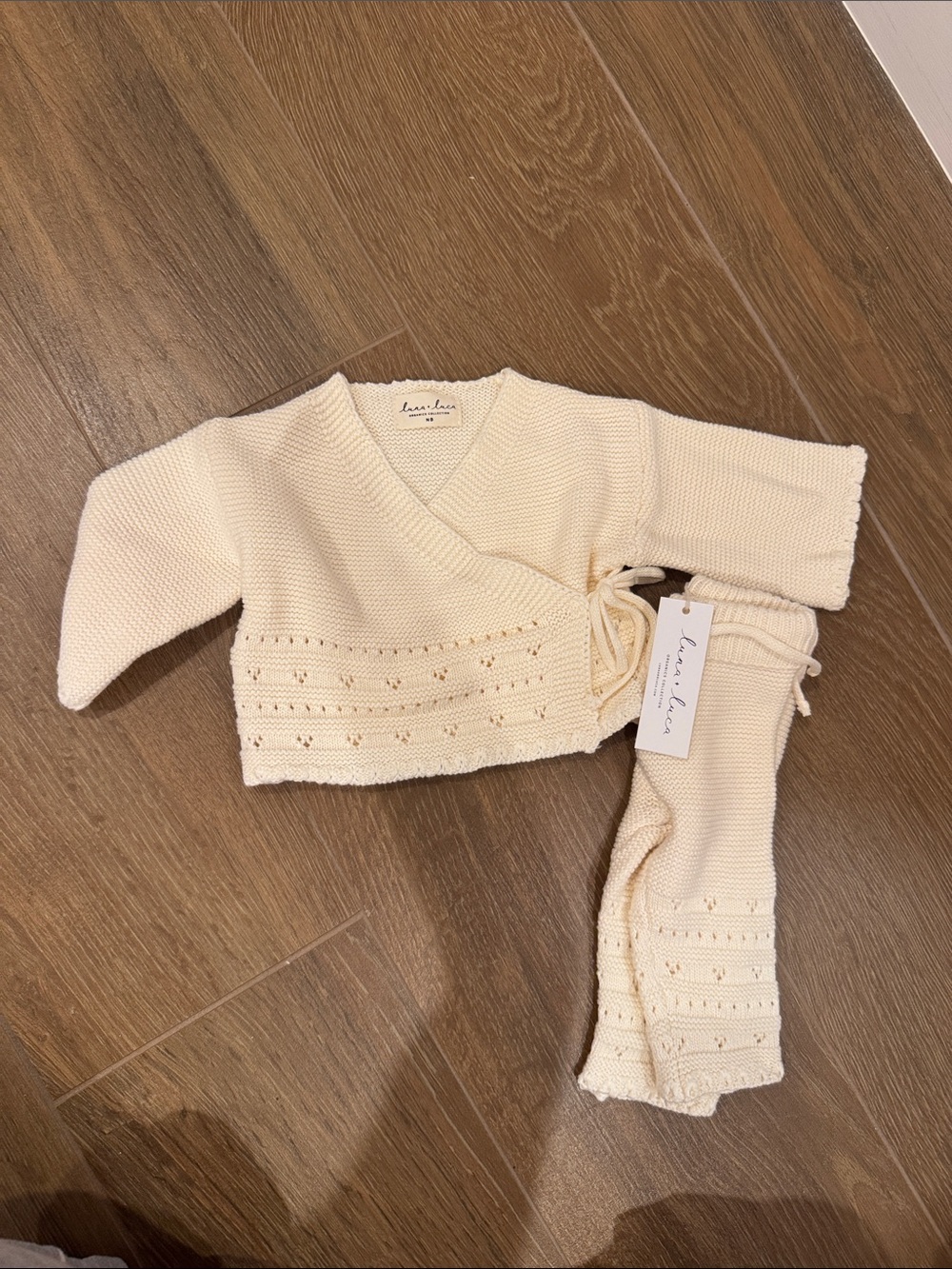 Cream Knit Wrap Top & Pants Set